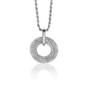 ZINZI zilveren hanger open ronde vorm, bezet met witte zirconia's ZIH2446 - 3230415