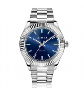 ZINZI Solaris horloge met blauwe wijzerplaat, stalen kast 35mm en stalen band met clip-sluiting. Het Japanse uurwerk loopt op zon- en kunstlicht ZIW2155 - 3230416
