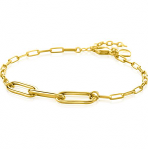 ZINZI gold plated zilveren schakelarmband met 3 grote ovale schakels 16,5-19,5cm ZIA2522 - 3230421