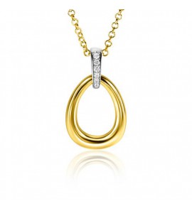 ZINZI gold plated zilveren bicolor hanger druppelvorm glad met witte zirconia&#39;s ZIH1709Y - 3230430