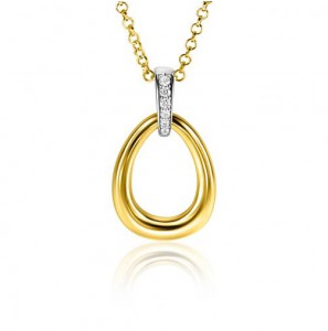 ZINZI gold plated zilveren bicolor hanger druppelvorm glad met witte zirconia&#39;s ZIH1709Y - 3230430