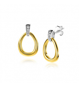 ZINZI gold plated zilveren bicolor oorstekers druppelvorm glad met witte zirconia's ZIO1709Y - 3230433