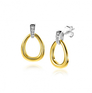 ZINZI gold plated zilveren bicolor oorstekers druppelvorm glad met witte zirconia's ZIO1709Y - 3230433
