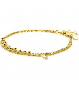 ZINZI gold plated zilveren multilook armband met ronde zetting witte zirconia en bolletjes 16,5-19cm ZIA2520Y - 3230440