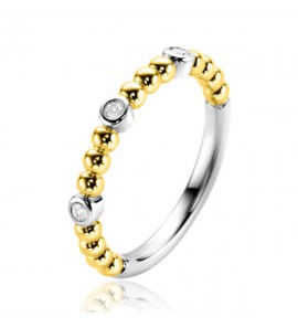 ZINZI gold plated zilveren aanschuifring met bolletjes scheen en drie ronde zettingen bezet met witte zirconia ZIR2569 - 3230443