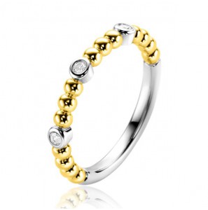 ZINZI gold plated zilveren aanschuifring met bolletjes scheen en drie ronde zettingen bezet met witte zirconia ZIR2569 - 3230443