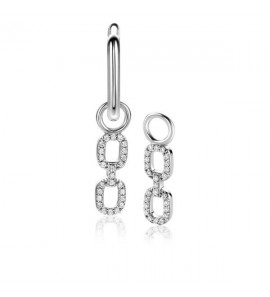 ZINZI zilveren oorbedels met trendy ovale schakels, schitterend bezet met witte zirconia&#39;s ZICH2552 - 3230447