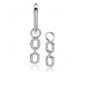 ZINZI zilveren oorbedels met trendy ovale schakels, schitterend bezet met witte zirconia&#39;s ZICH2552 - 3230447