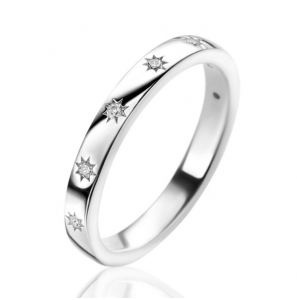 ZINZI zilveren aanschuifring met zeven ster-zettingen, bezet met witte zirconia&#39;s 3mm breed ZIR2491 - 3230449