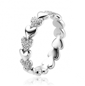 INZI zilveren ring met hartjes afwisselend bezet met witte zirconia's ZIR1798Z - 3230456