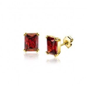 ZINZI gold plated zilveren oorknoppen met een rechthoekige rood granaat kleursteen in vierpoots-zetting ZIO2392R - 3230459