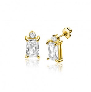 ZINZI gold plated zilveren oorstekers baguette rechthoek wit ZIO2441 - 3230460