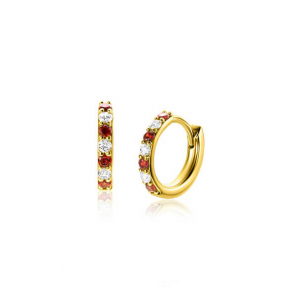 ZINZI gold plated zilveren oorringen bezet met ronde witte zirconia&#39;s en rood granaat kleurstenen 2mm buisdikte met luxe klapsluiting ZIO2558 - 3230462