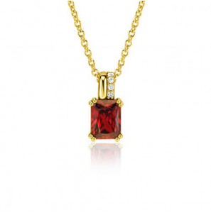 ZINZI gold plated zilveren hanger met rechthoekige rood granaat kleursteen en luxe hangoog ZIH2392R - 3230463