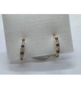 Goud klap oorringen met zirkonia blauw/wit 13x1.8 mm - 3230668