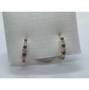 Goud klap oorringen met zirkonia blauw/wit 13x1.8 mm - 3230668
