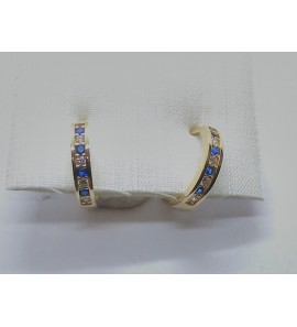 Goud klap oorringen met zirkonia blauw/wit 15x2.4 mm - 3230669