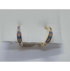 Goud klap oorringen met zirkonia blauw/wit 15x2.4 mm - 3230669