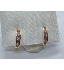 Goud klap oorringen met zirkonia rood/wit 12.5x2.4 mm - 3230670