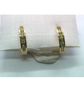 Goud klap oorringen met zirkonia groen/wit 12.5x2.4 mm - 3230671