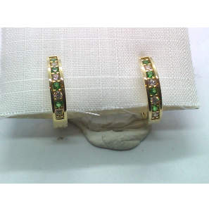 Goud klap oorringen met zirkonia groen/wit 12.5x2.4 mm - 3230671
