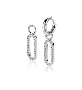 ZINZI zilveren oorbedels in ovale vorm, bezet met witte zirconia&#39;s ZICH2506 - 3230851
