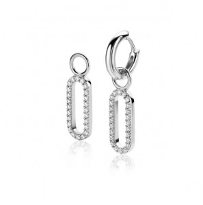 ZINZI zilveren oorbedels in ovale vorm, bezet met witte zirconia&#39;s ZICH2506 - 3230851