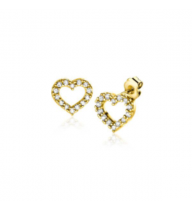 ZINZI Gold 14 krt gouden oorknoppen open hartje bezet met witte zirconia's ZGO450 - 3230880