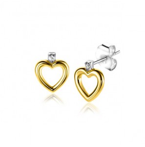 ZINZI gold plated zilveren oorstekers open hartje witte zirconia ZIO2566 - 3230886