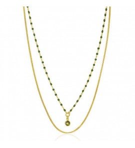 ZINZI gold plated zilveren multilook ketting met gourmet en groene bolletjes schakels, ronde zetting met olijfgroene kleursteen 42-45cm ZIC2528G - 3230910