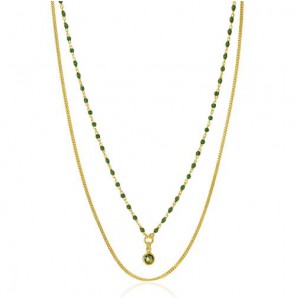 ZINZI gold plated zilveren multilook ketting met gourmet en groene bolletjes schakels, ronde zetting met olijfgroene kleursteen 42-45cm ZIC2528G - 3230910