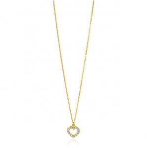 ZINZI Gold 14 krt gouden anker ketting met sierlijk open hartje (7mm), bezet met witte zirconia's 40-42,5cm ZGC450 - 3230929