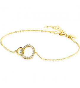 ZINZI Gold 14 krt gouden armband met twee open rondjes, mooi met elkaar verbonden. Het groter rondje (11mm) is bezet met witte zirconia&#39;s 16,5-19,5cm ZGA460 - 3230932