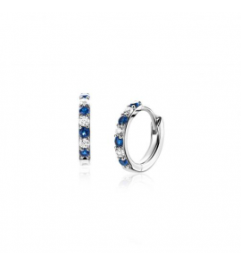 ZINZI zilveren oorringen bezet met ronde witte zirconia's en donkerblauwe kleurstenen 2mm buisdikte met luxe klapsluiting ZIO2559 - 3230933