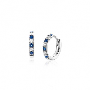 ZINZI zilveren oorringen bezet met ronde witte zirconia's en donkerblauwe kleurstenen 2mm buisdikte met luxe klapsluiting ZIO2559 - 3230933