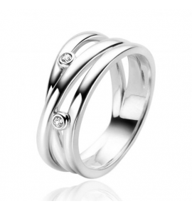 ZINZI zilveren cross-over ring met gladde banen en ronde zettingen met witte zirconia ZIR2571 - 3230934