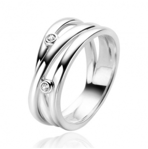 ZINZI zilveren cross-over ring met gladde banen en ronde zettingen met witte zirconia ZIR2571 - 3230934