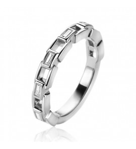 ZINZI zilveren schakelring met vierkante schakels, waarvan zes schakels zijn bezet met witte zirconia ZIR2546 - 3230935