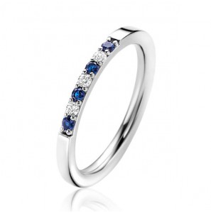 ZINZI zilveren aanschuifring 2mm breed in chatonzettingen bezet met donkerblauwe kleurstenen en witte zirconia&#39;s ZIR2559 - 3230936