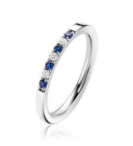 ZINZI zilveren aanschuifring 2mm breed in chatonzettingen bezet met donkerblauwe kleurstenen en witte zirconia&#39;s ZIR2559 - 3230937