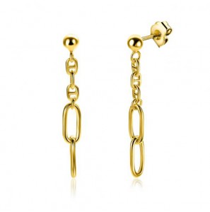 ZINZI gold plated zilveren oorstekers met fijne marine schakels en twee ovale schakels ZIO2413G - 3230946