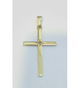 Goud hanger kruis glad 24x16 mm met diamantje 0.01 crt. - 3240010