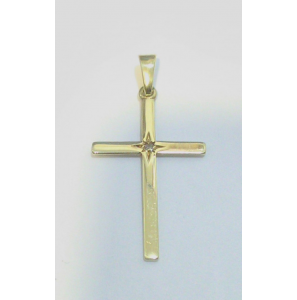 Goud hanger kruis glad 24x16 mm met diamantje 0.01 crt. - 3240010