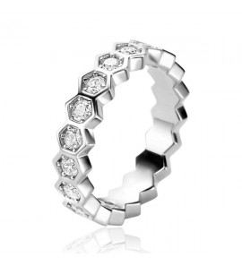 ZINZI zilveren brede ring met zeshoeksvormen, bezet met witte zirconia&#39;s ZIR2543 - 3240015