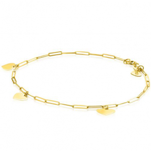 ZINZI Gold 14 krt gouden armband met trendy paperclip schakels 1,8mm breed met drie gladde harten, lengte 19cm ZGA342 - 3240017