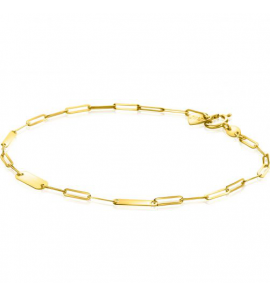 ZINZI Gold 14 krt gouden schakelarmband met paperclip schakels (1,8mm breed) en drie gladde plaatjes 19cm ZGA443 - 3240019
