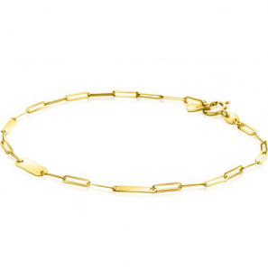 ZINZI Gold 14 krt gouden schakelarmband met paperclip schakels (1,8mm breed) en drie gladde plaatjes 19cm ZGA443 - 3240019