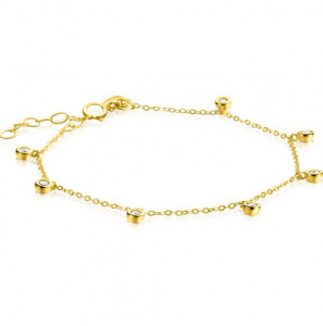 ZINZI Gold 14 krt gouden armband met zeven ronde hangertjes, bezet met witte zirconia&#39;s 15,5-18,5cm ZGA451 - 3240024