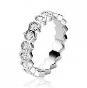ZINZI zilveren brede ring met zeshoeksvormen, bezet met witte zirconia&#39;s ZIR2543 - 3240070