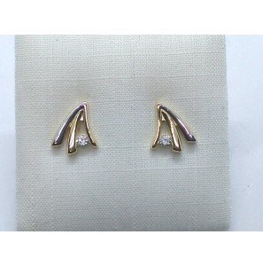 Goud oorknop bicolour met zirkonia - 3240206